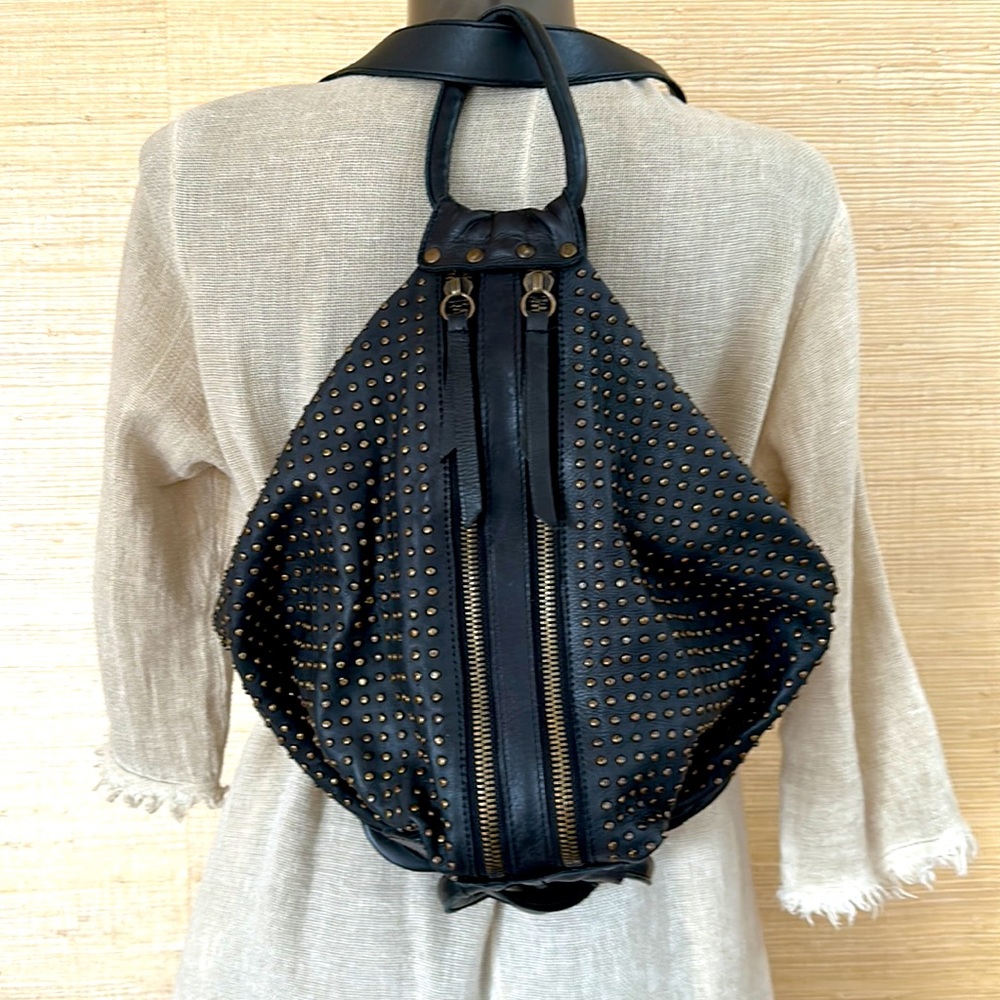 Studded Black Leather Backpack Tote - Stylish Women's Bag
